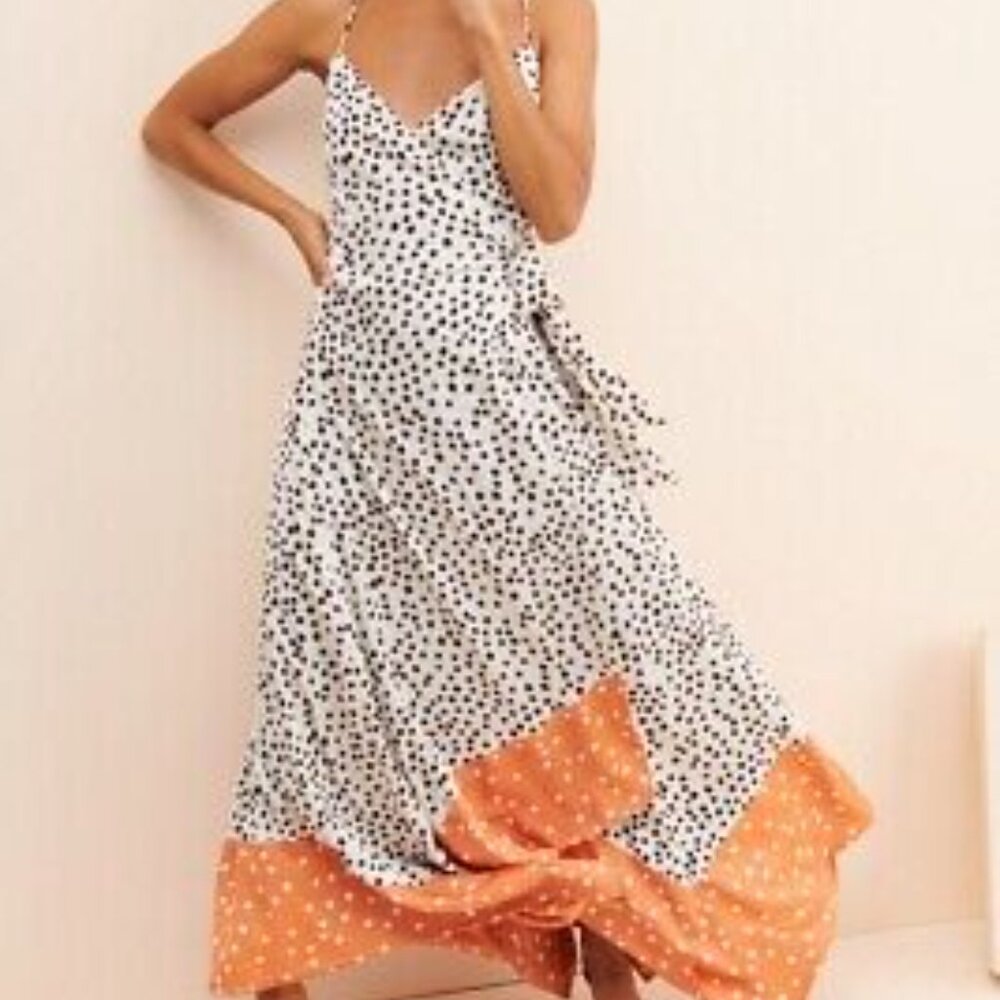 Anthropologie Azulu Womens Dress Size 8 Luanda Wrap White Black Orange Polka Dot